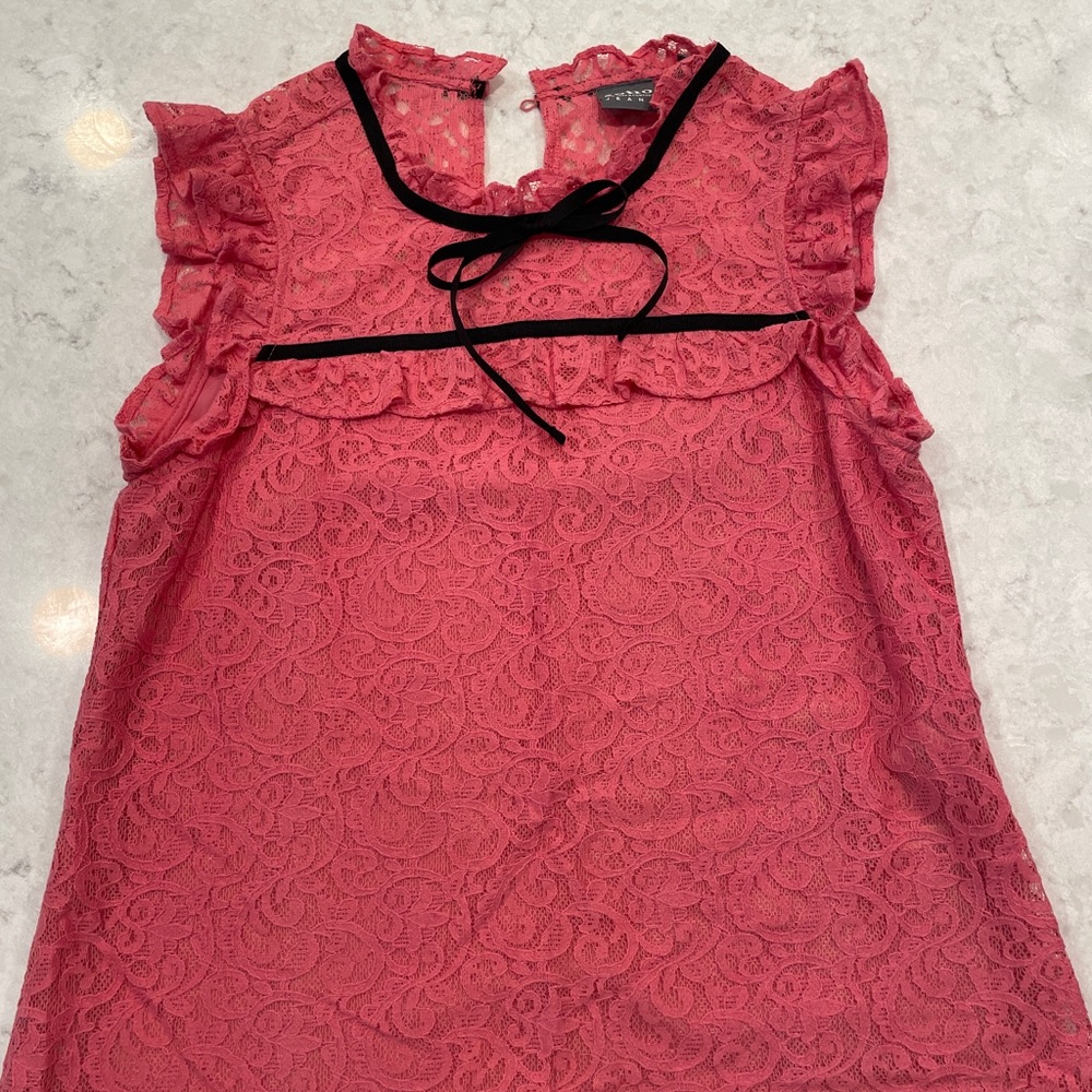 Salmon Pink, Lined Lace, ruffle top, runs larger
